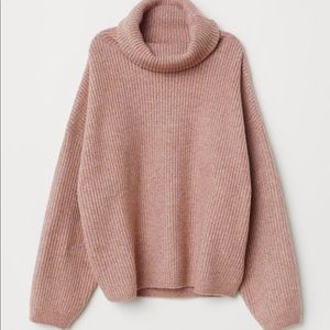 H&M oversized dusty pink knit turtle neck sweater